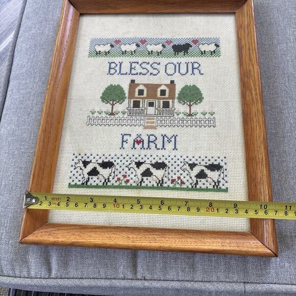 Vintage Cross Stitch God Bless Our Farm Farmhouse Cottage Grannycore Old Estate - Picture 6 of 8